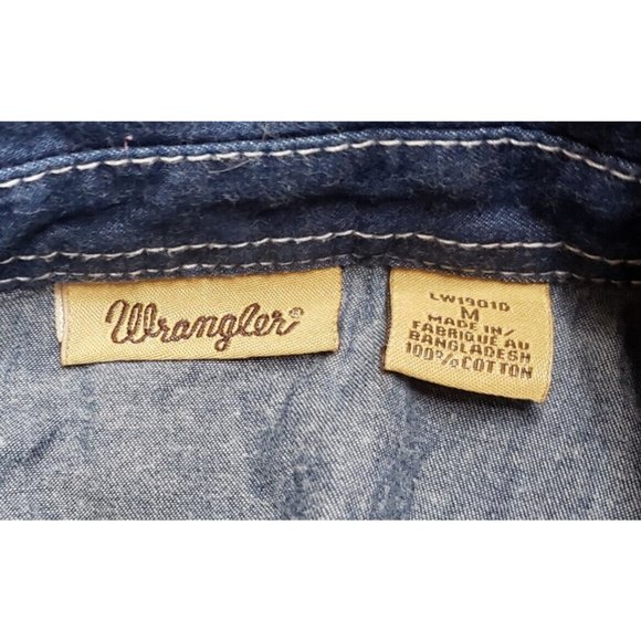 Wrangler M Long Sleeve Shirt Pearl Snap Button Up Denim & Aztec Yoke Shacket - Picture 4 of 11